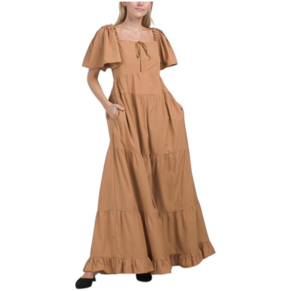 IN FEBRUARY Romantic Tiered Maxi Dress With Flutter Sleeves - Picture 1 of 2